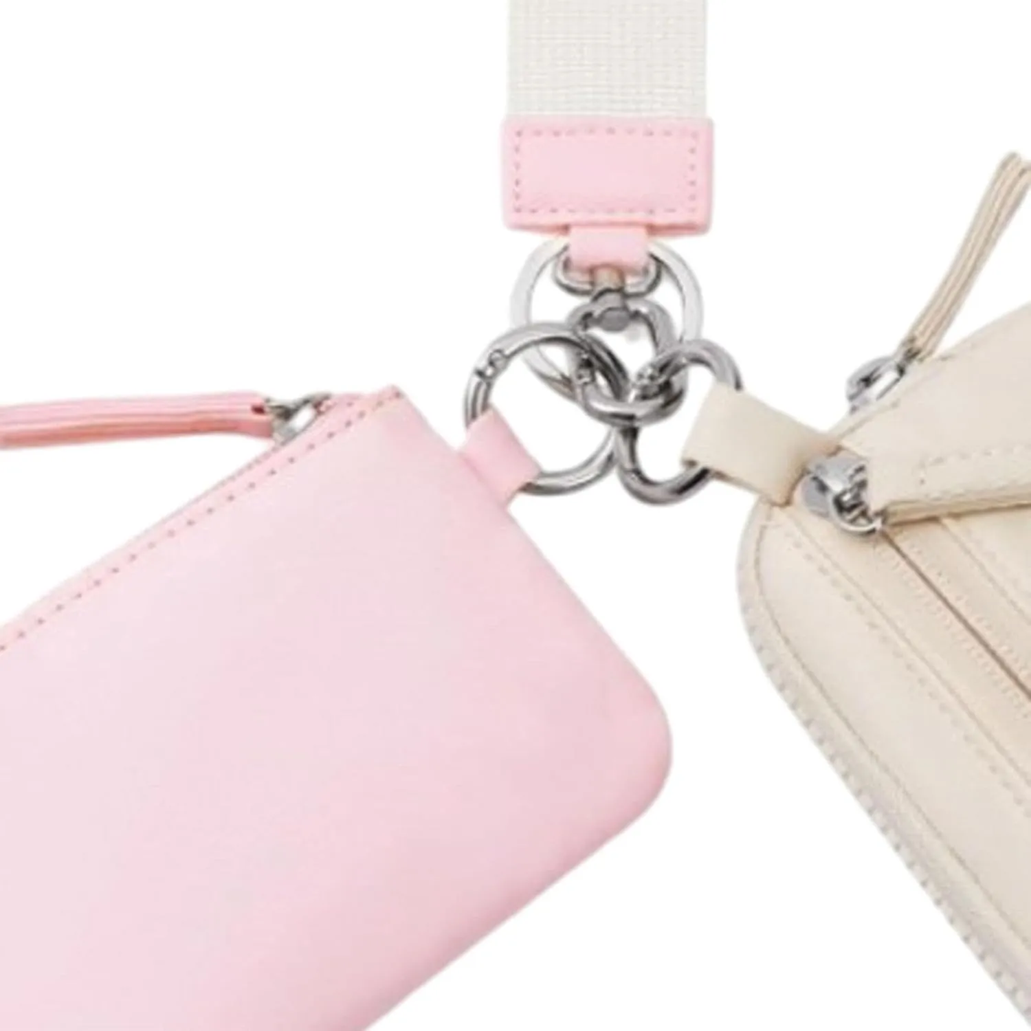 Keychain Wristlet Wallet Small Wallet with Keyring Organizer Waterproof Casual Women Men Purse for Party Shopping Backpacking, Pink Beige