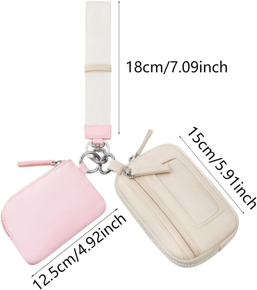 Keychain Wristlet Wallet Small Wallet with Keyring Organizer Waterproof Casual Women Men Purse for Party Shopping Backpacking, Pink Beige