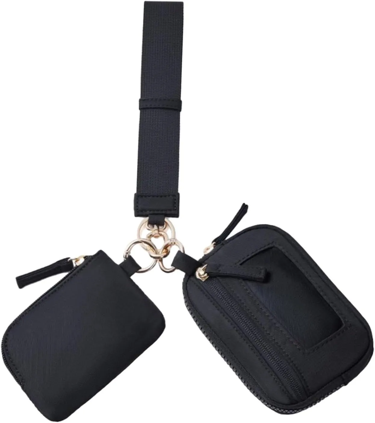 Keychain Wristlet Wallet Small Wallet with Keyring Trendy Waterproof Double Pouch Purse for Travel Trekking Backpacking Camping, Black