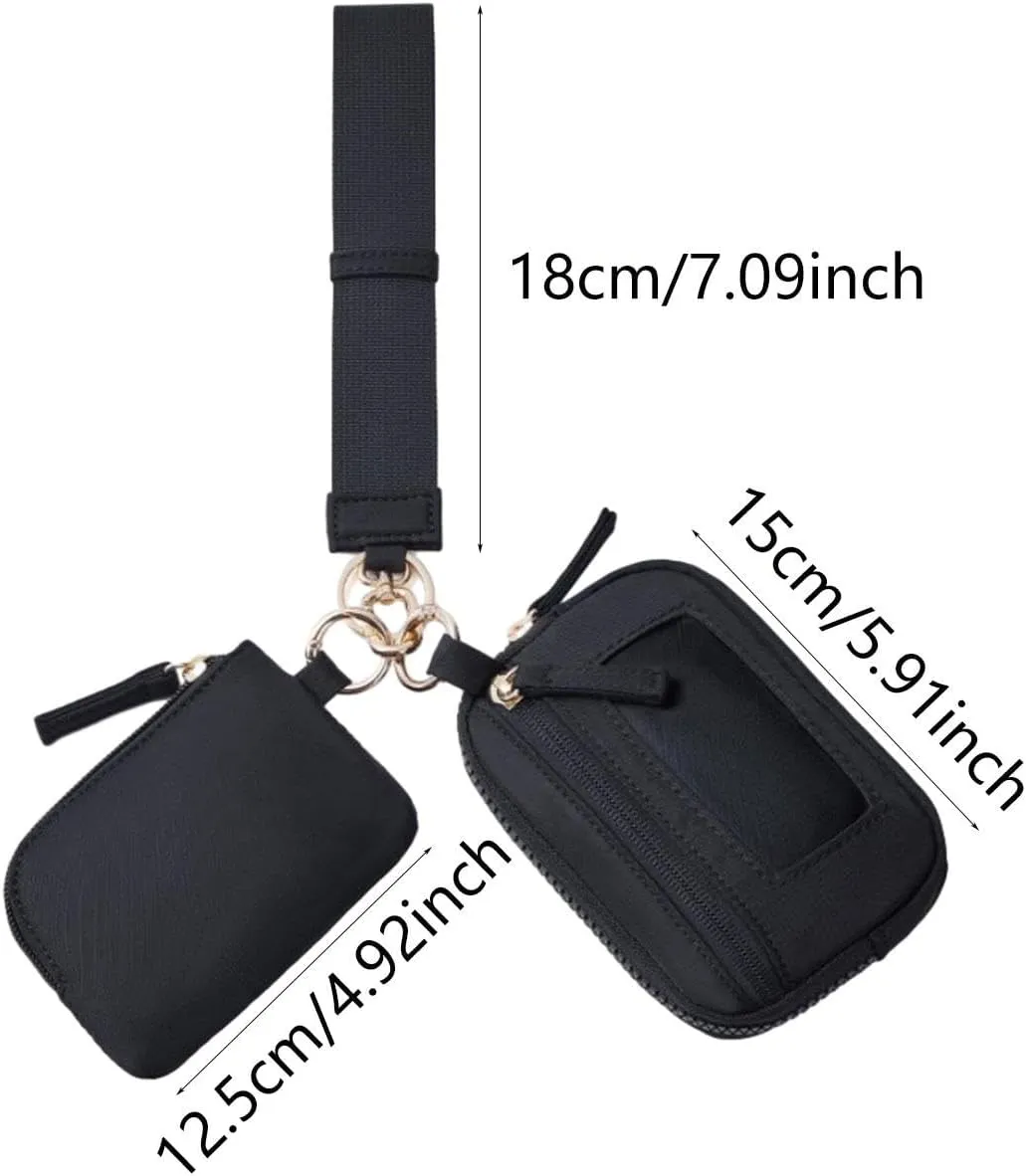 Keychain Wristlet Wallet Small Wallet with Keyring Trendy Waterproof Double Pouch Purse for Travel Trekking Backpacking Camping, Black