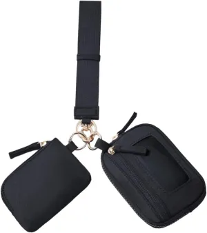 Keychain Wristlet Wallet Small Wallet with Keyring Trendy Waterproof Double Pouch Purse for Travel Trekking Backpacking Camping, Black