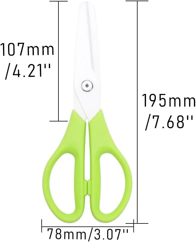 Kitchen Scissors 8" All Purpose Scissors Green Comfort ABS Grip White Sharp Ceramic Blades Cutter Blunt Tip Safe Cutting Gadgets Shears for Food Craft Home Office Classroom