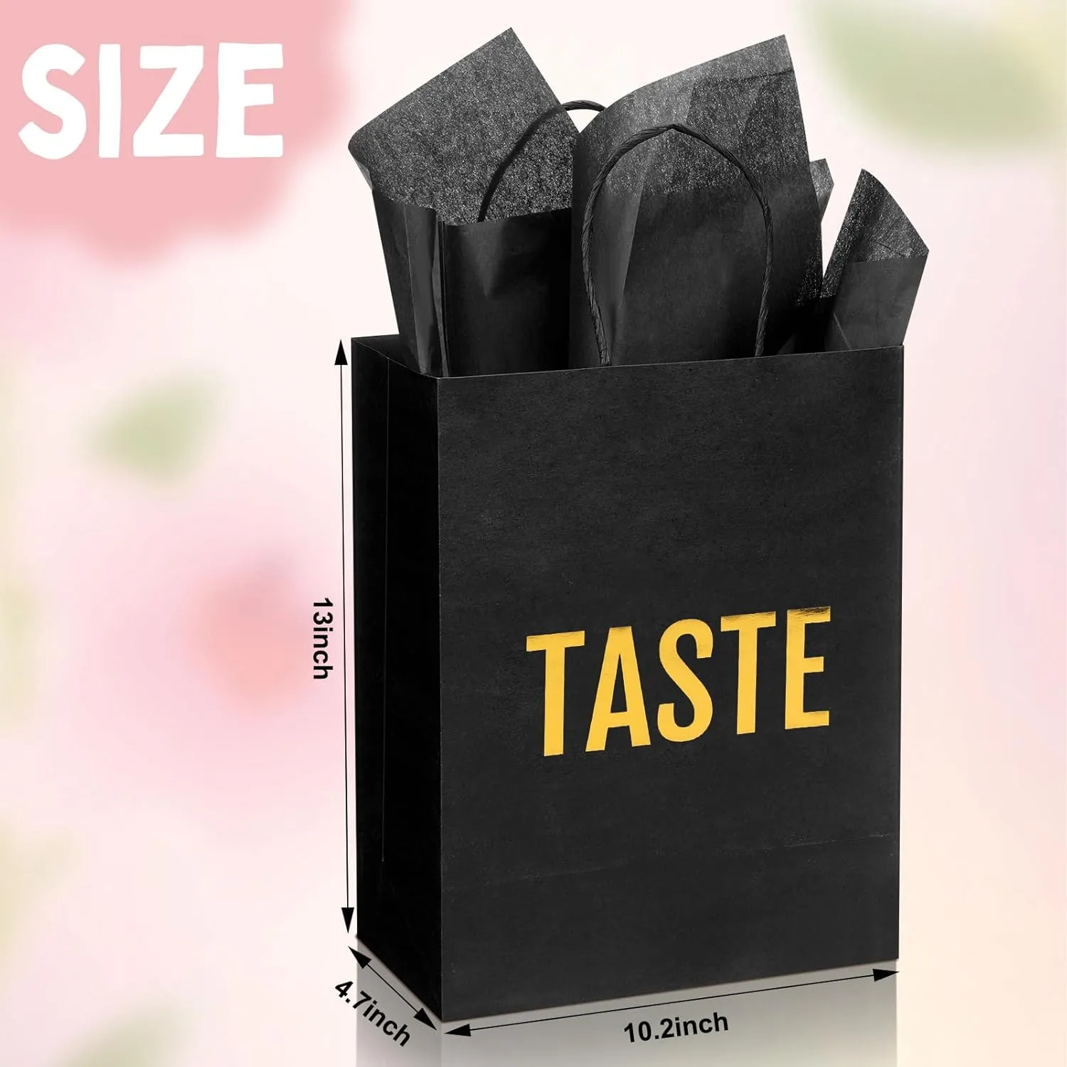 Kolldenn 5 Senses Gift Bags for Him for Her with 10 Pcs Tissue Paper, Paper Bags with Handles Five Senses Gifts for Valentines Christmas Birthday Wedding Anniversary(Black,10.2 x 4.7 x 13 Inch)