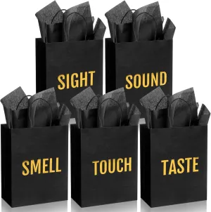 Kolldenn 5 Senses Gift Bags for Him for Her with 10 Pcs Tissue Paper, Paper Bags with Handles Five Senses Gifts for Valentines Christmas Birthday Wedding Anniversary(Black,10.2 x 4.7 x 13 Inch)