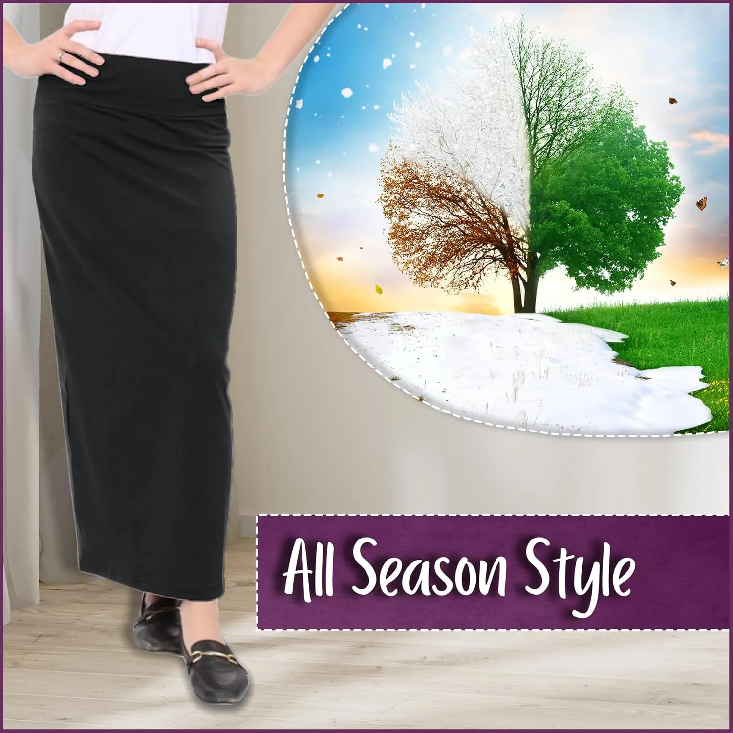 Kosher Casual Women's Modest Cotton Stretch Long Maxi Pencil Skirt