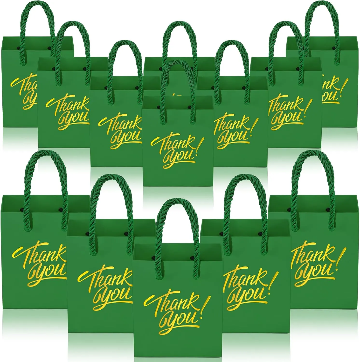 KPOSIYA Mini Gift Bags with Handles, 35pcs Small Gift Bags, 4 x 2.75 x 4.5 Green & Gold for Christmas, Thanksgiving, Party Favors