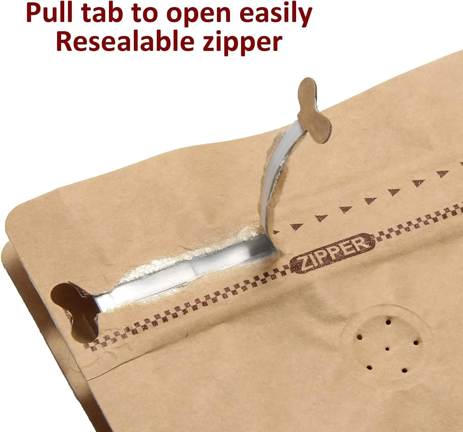 Kraft Paper Stand Up Coffee Bag/Flat Bottom Pouch with Air Release Valve and Reusable Side Zipper. (50pcs, 1lb/16oz)