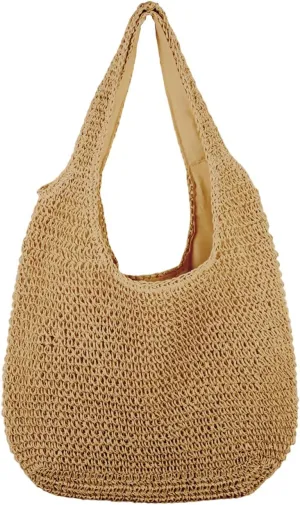 KUANG! Women Large Straw Rattan Beach Tote Bag Hobo HandBags Handle Summer Handwoven Straw Purse