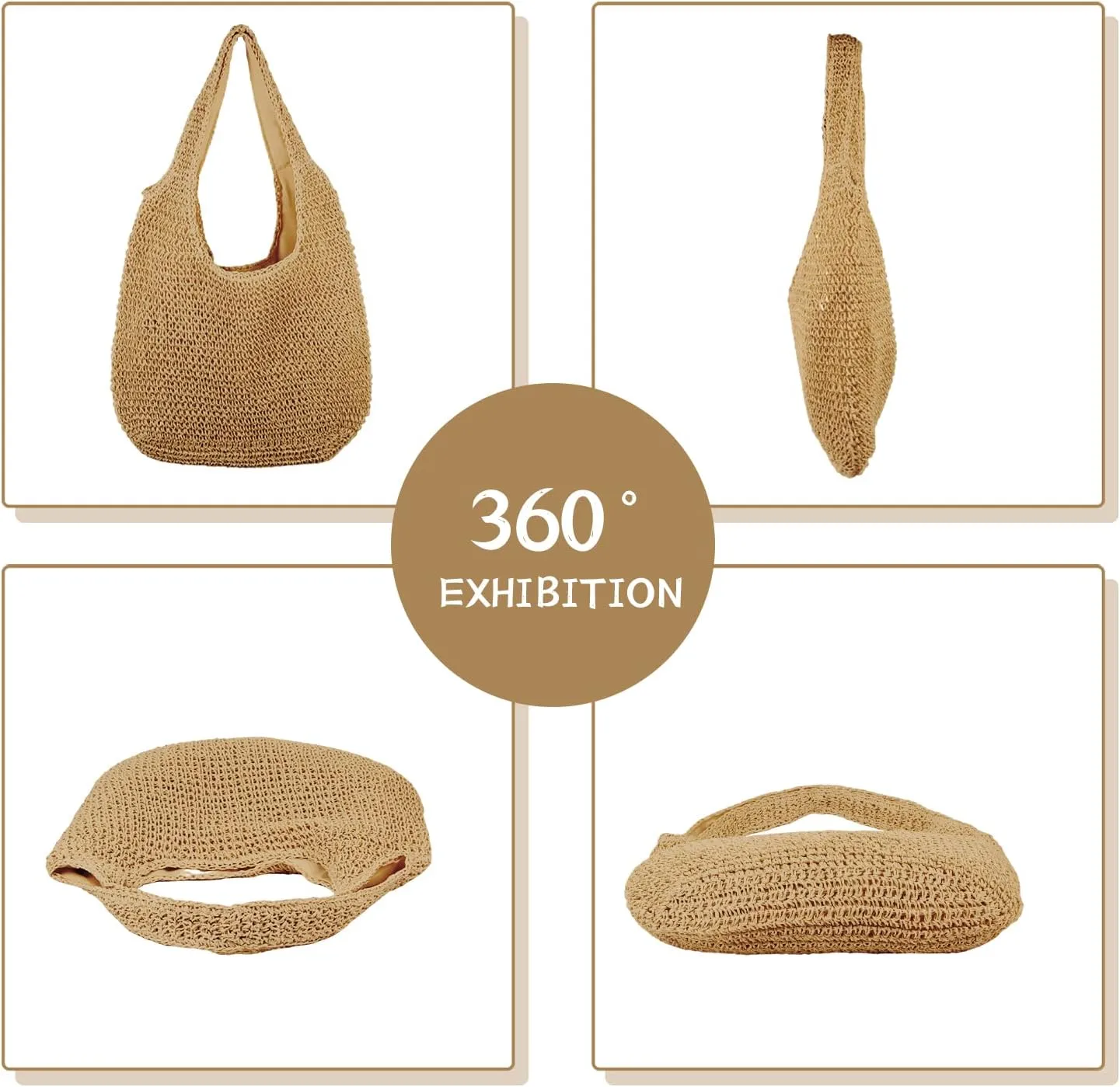 KUANG! Women Large Straw Rattan Beach Tote Bag Hobo HandBags Handle Summer Handwoven Straw Purse