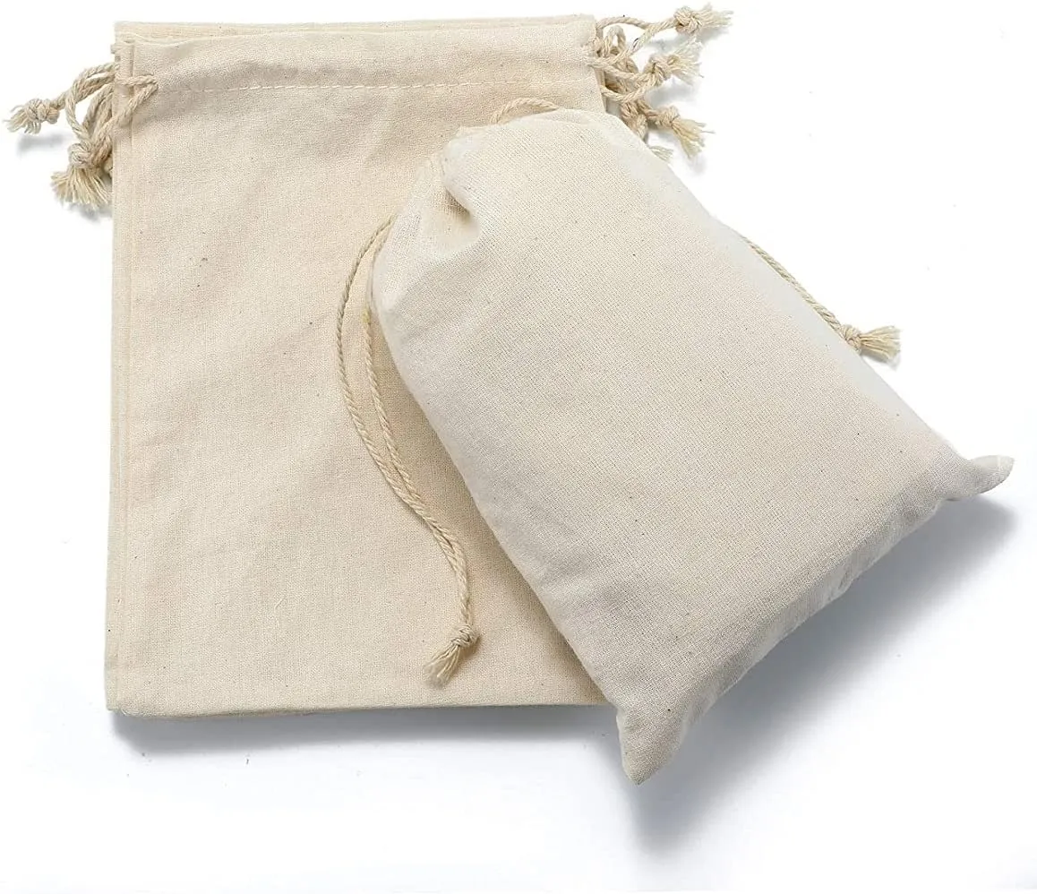 KUPOO 50PS Cotton Bags Cotton Muslin Bags Drawstring Muslin Bag for Wedding Party Favor (4 x 5.8 Inch)