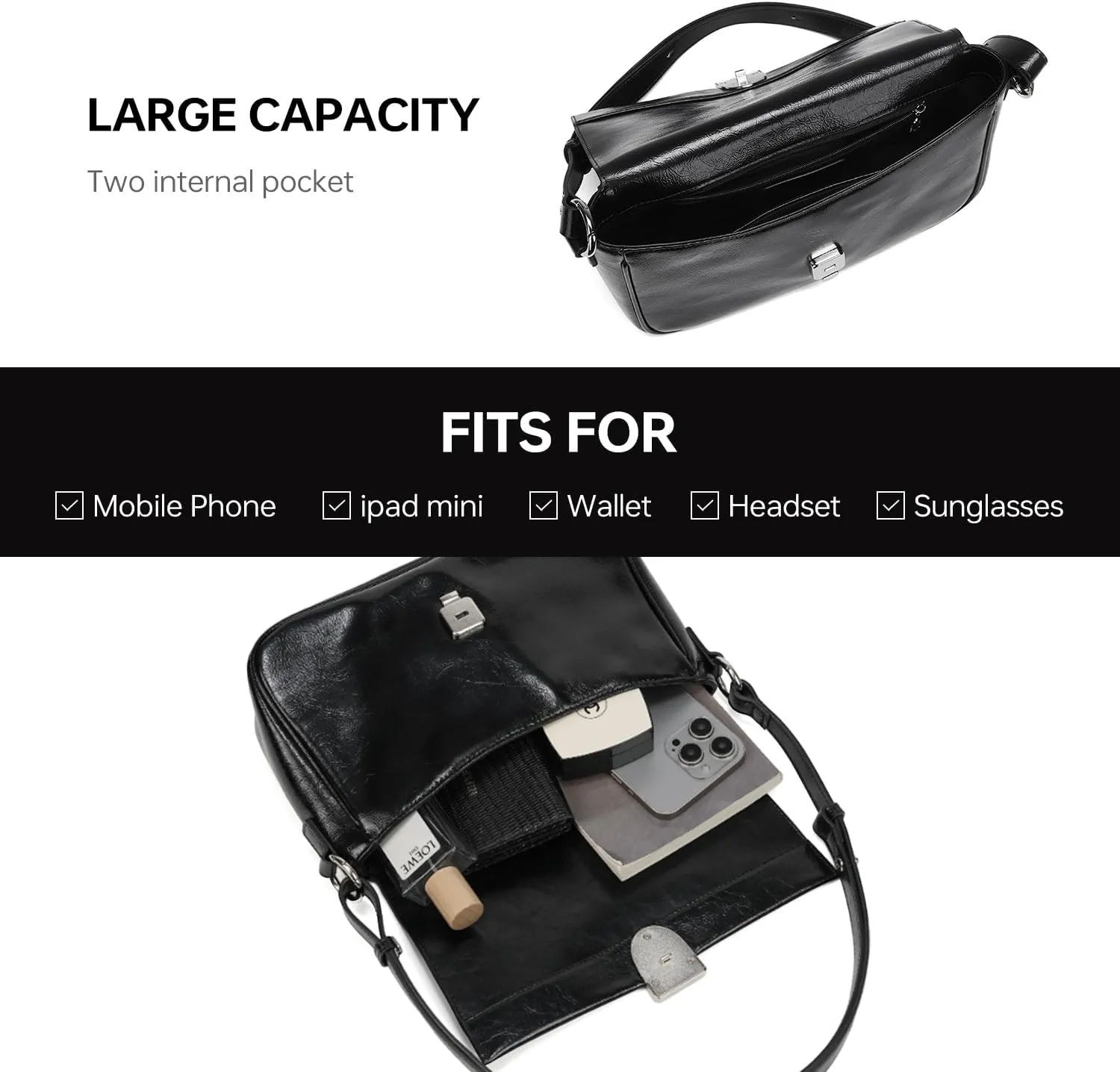 LA FESTIN Leather Crossbody Purse for Women Small Shoulder Bag with Adjustable Strap Trendy Designer Purses and Handbags