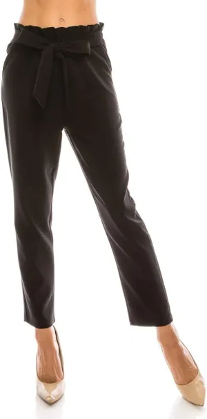 LA12ST Women's Cropped Paper Bag Waist Pants with Pockets