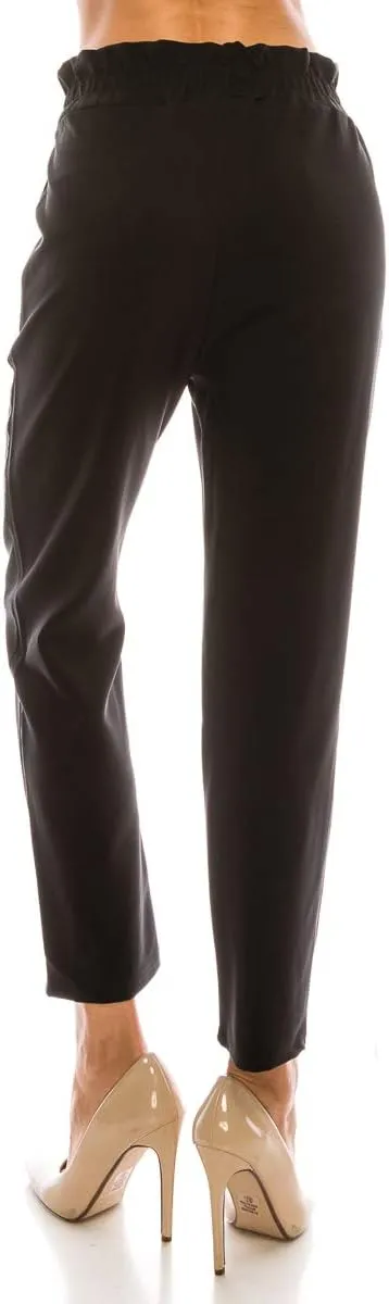LA12ST Women's Cropped Paper Bag Waist Pants with Pockets