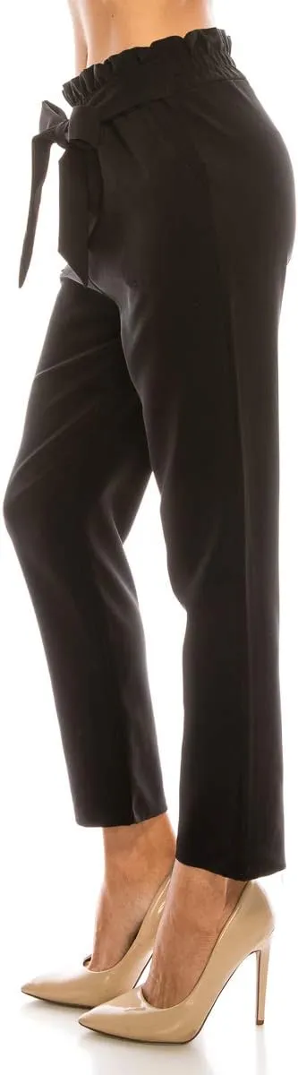 LA12ST Women's Cropped Paper Bag Waist Pants with Pockets