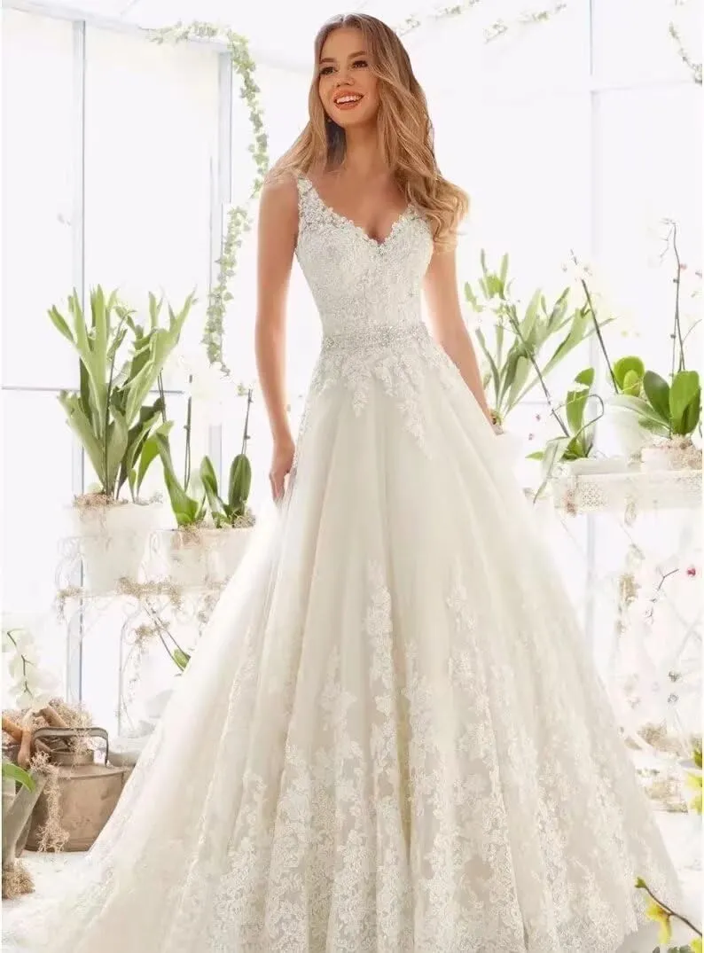 Lace Wedding Dresses for Bride 2025 Fall Tulle Ball Gown A-line Beaded Country Wedding Gown Modest Bridal Gown