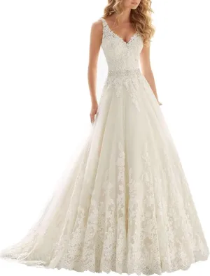 Lace Wedding Dresses for Bride 2025 Fall Tulle Ball Gown A-line Beaded Country Wedding Gown Modest Bridal Gown