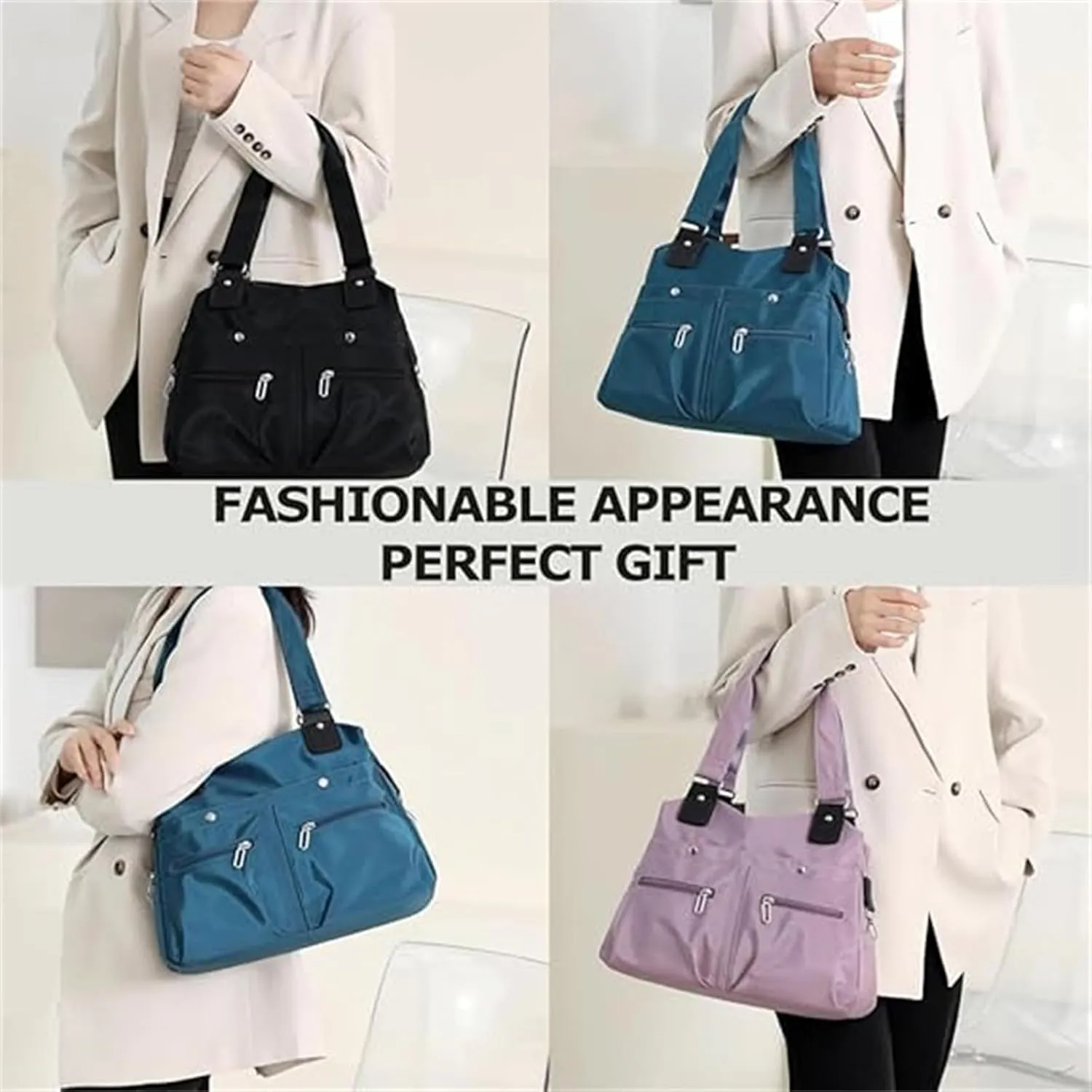 Langrents Nylon Tote Bag, Langrents Large Capacity Waterproof Multi Pocket Shoulder Bag, Womens Messenger Travel Bag