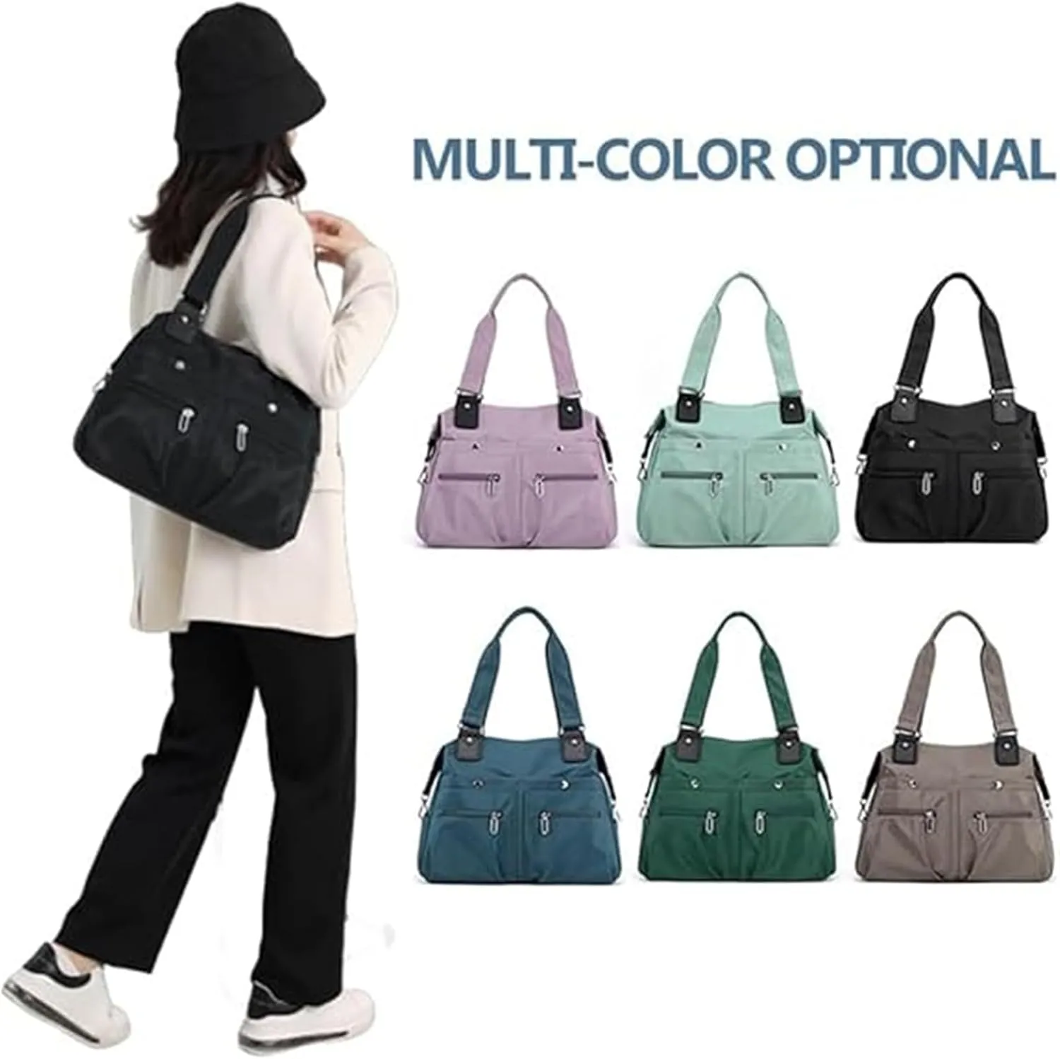 Langrents Nylon Tote Bag, Langrents Large Capacity Waterproof Multi Pocket Shoulder Bag, Womens Messenger Travel Bag