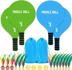 Large Beach Paddle Ball Sets - 14.7x9.2in Paddleball Rackets, Comfortable Anti-Slip Grip, Outdoor Sports Toys for Adults Family Games Beach Yard Lawn Party Supplies