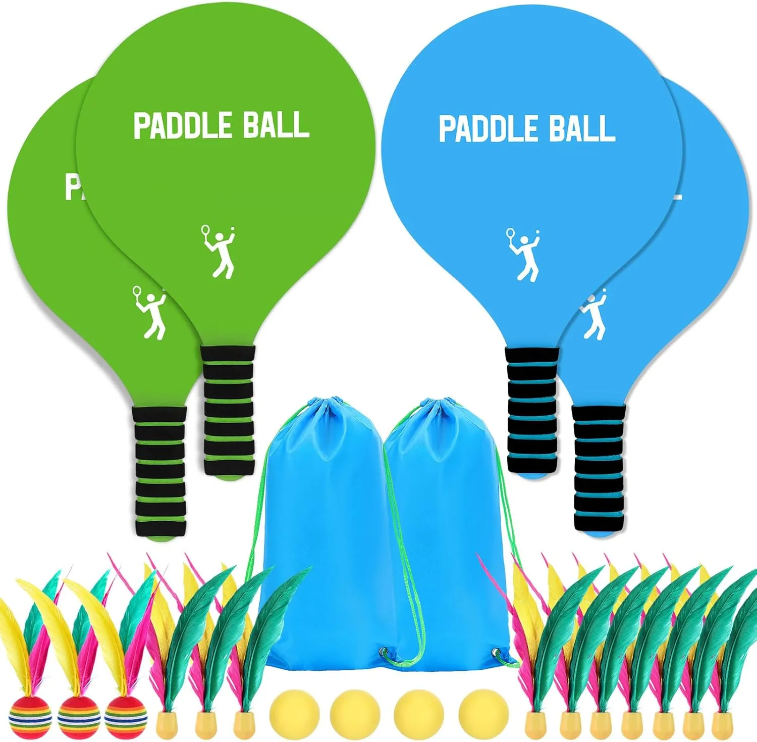 Large Beach Paddle Ball Sets - 14.7x9.2in Paddleball Rackets, Comfortable Anti-Slip Grip, Outdoor Sports Toys for Adults Family Games Beach Yard Lawn Party Supplies