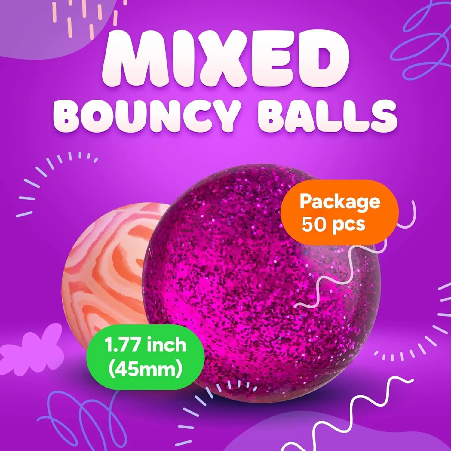 Large Bouncy Balls Assorted Pack 1.77 inch (45 mm) - Super Ball for Toddlers and Adults Party Favors Pinata Filler Goodie Bags Stuffers for Kids - Treasure Box Toys for Classroom Carnival Prizesf