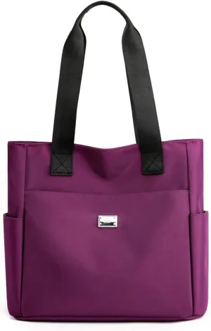 Large Capacity Water Repellent Multi Pocket Nylon Shoulder Bag with Zipper, Nylon Tote Bags Nurse Bag Handbag for Work Travel