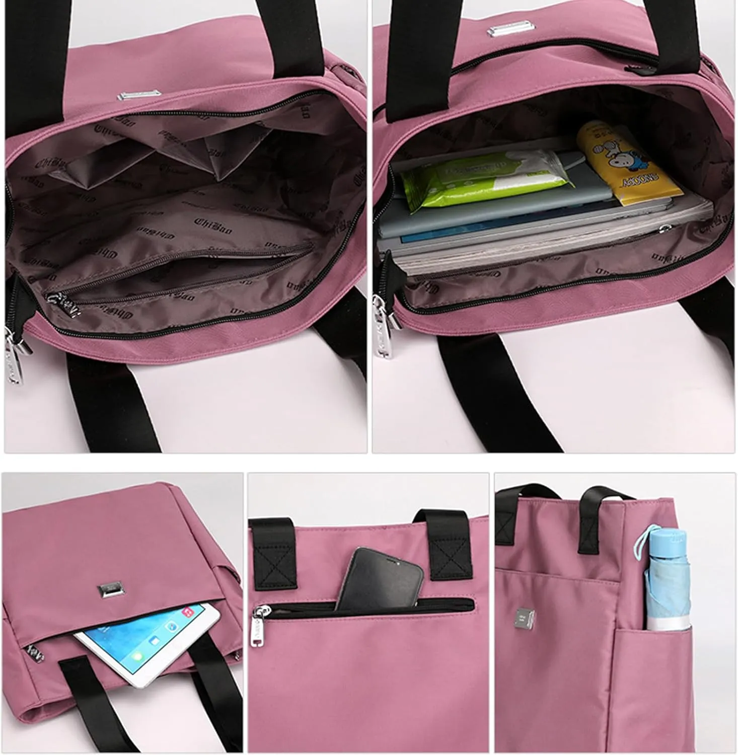 Large Capacity Water Repellent Multi Pocket Nylon Shoulder Bag with Zipper, Nylon Tote Bags Nurse Bag Handbag for Work Travel