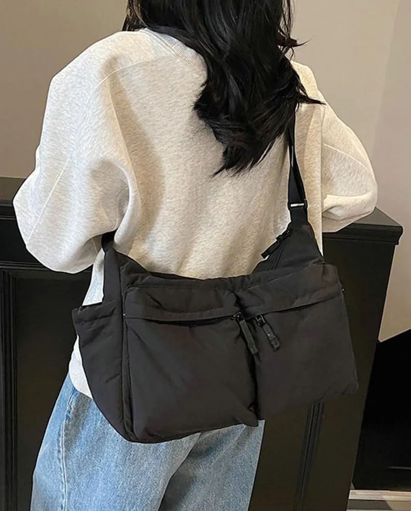 Large Crossbody Tote Bags Waterproof Nylon Shoulder Bag Multi-Pockets Sling Purse Messenger Bags Casual Work Handbag
