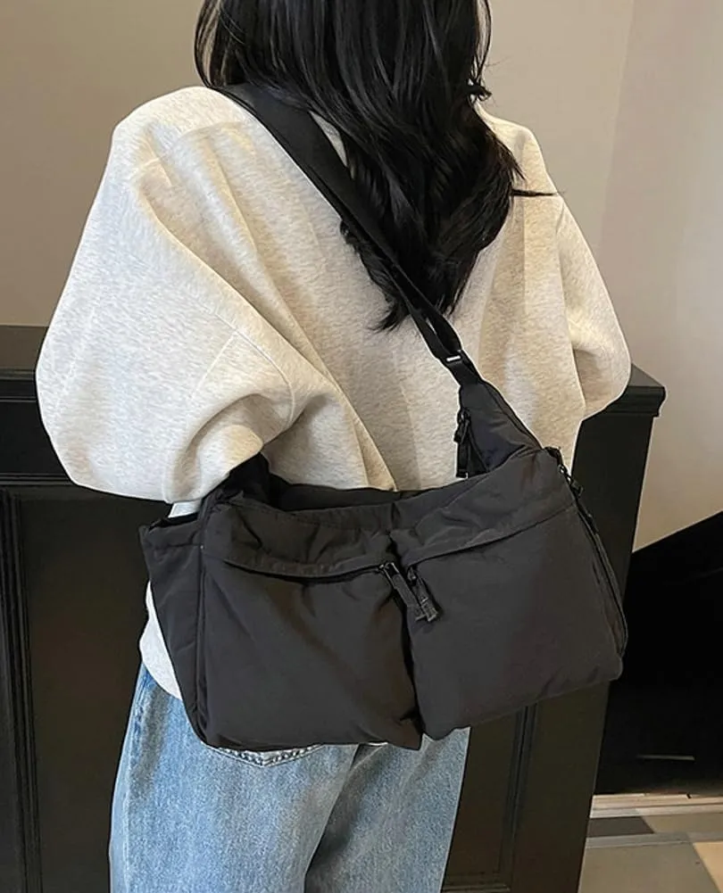 Large Crossbody Tote Bags Waterproof Nylon Shoulder Bag Multi-Pockets Sling Purse Messenger Bags Casual Work Handbag