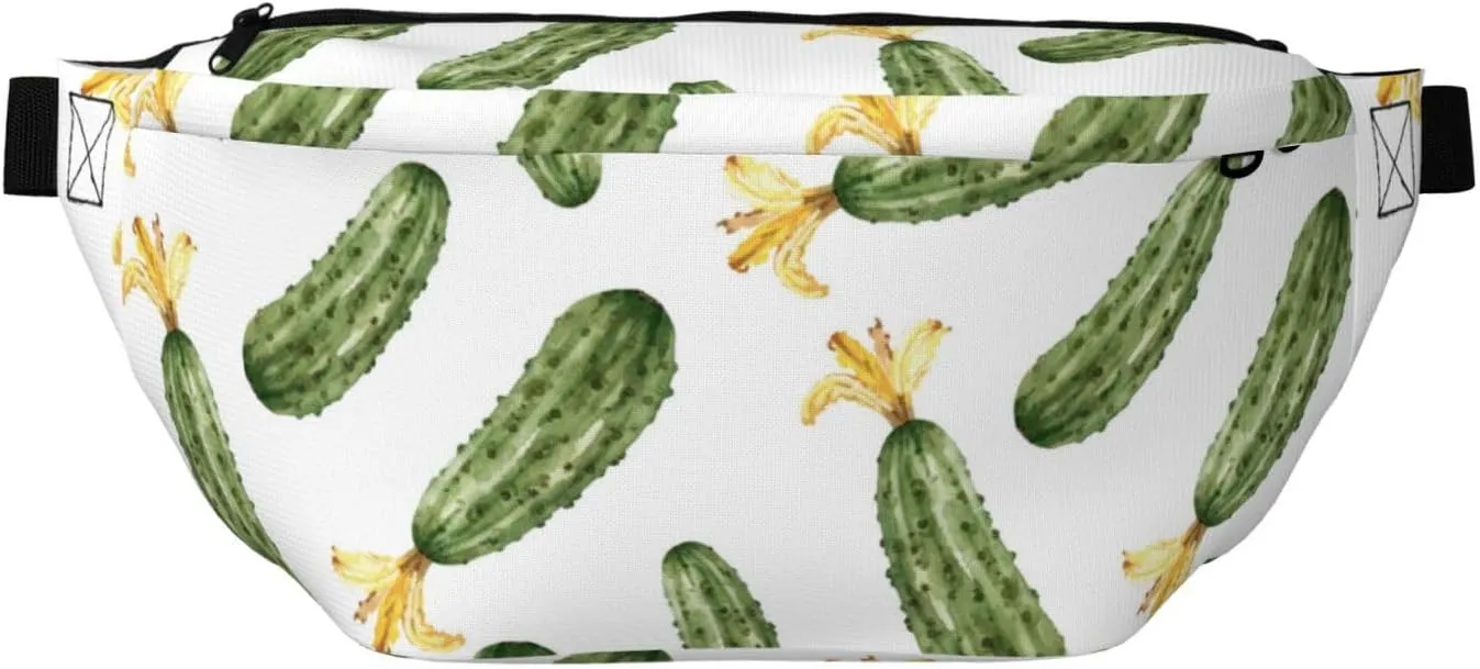 Large Fanny Packs for Women Men Cross Body - green Cucumber Print Travel Crossbody Bags for Women Trendy, Belt Bag for Women Men Crossbody, Waist Bag for Women With Adjustable Strap