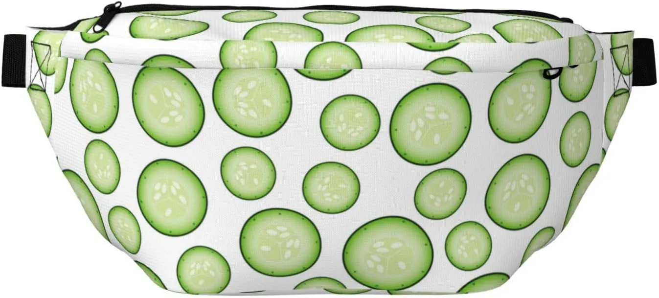 Large Fanny Packs for Women Men Cross Body - white Cucumber slices Travel Crossbody Bags for Women Trendy, Belt Bag for Women Men Crossbody, Waist Bag for Women With Adjustable Strap