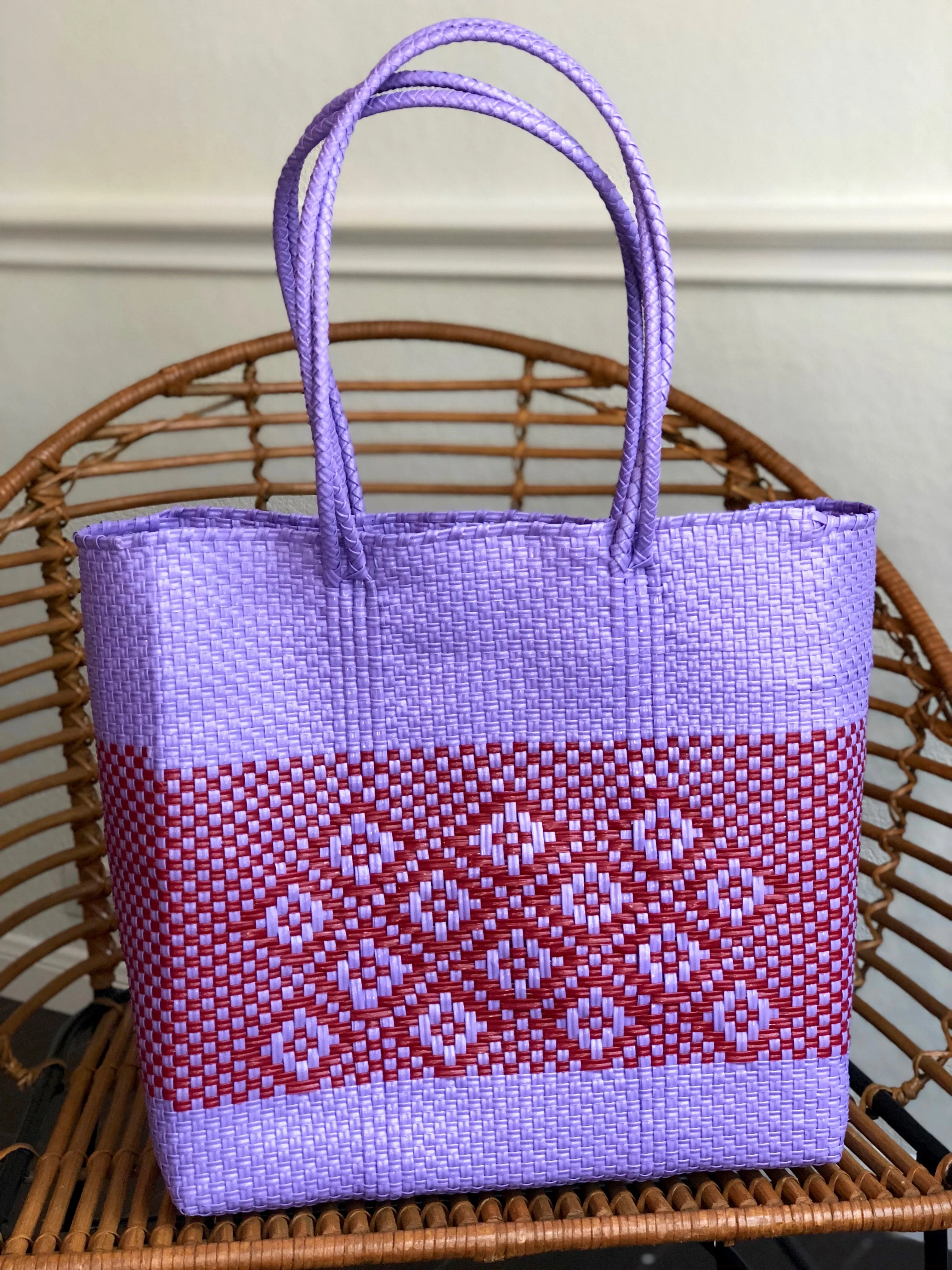Large Lavender and Red Woven Tote