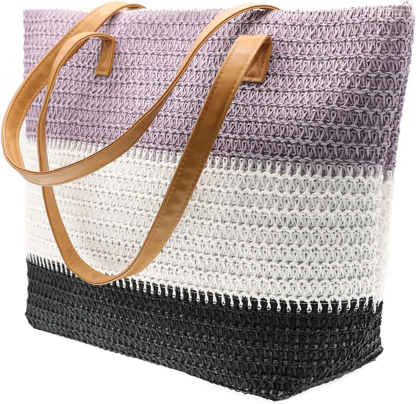 Large Straw Tote Bag for Women Rattan Woven Straw Beach Bag Purse Colored Stripe Shoulder Bags Handbag Summer