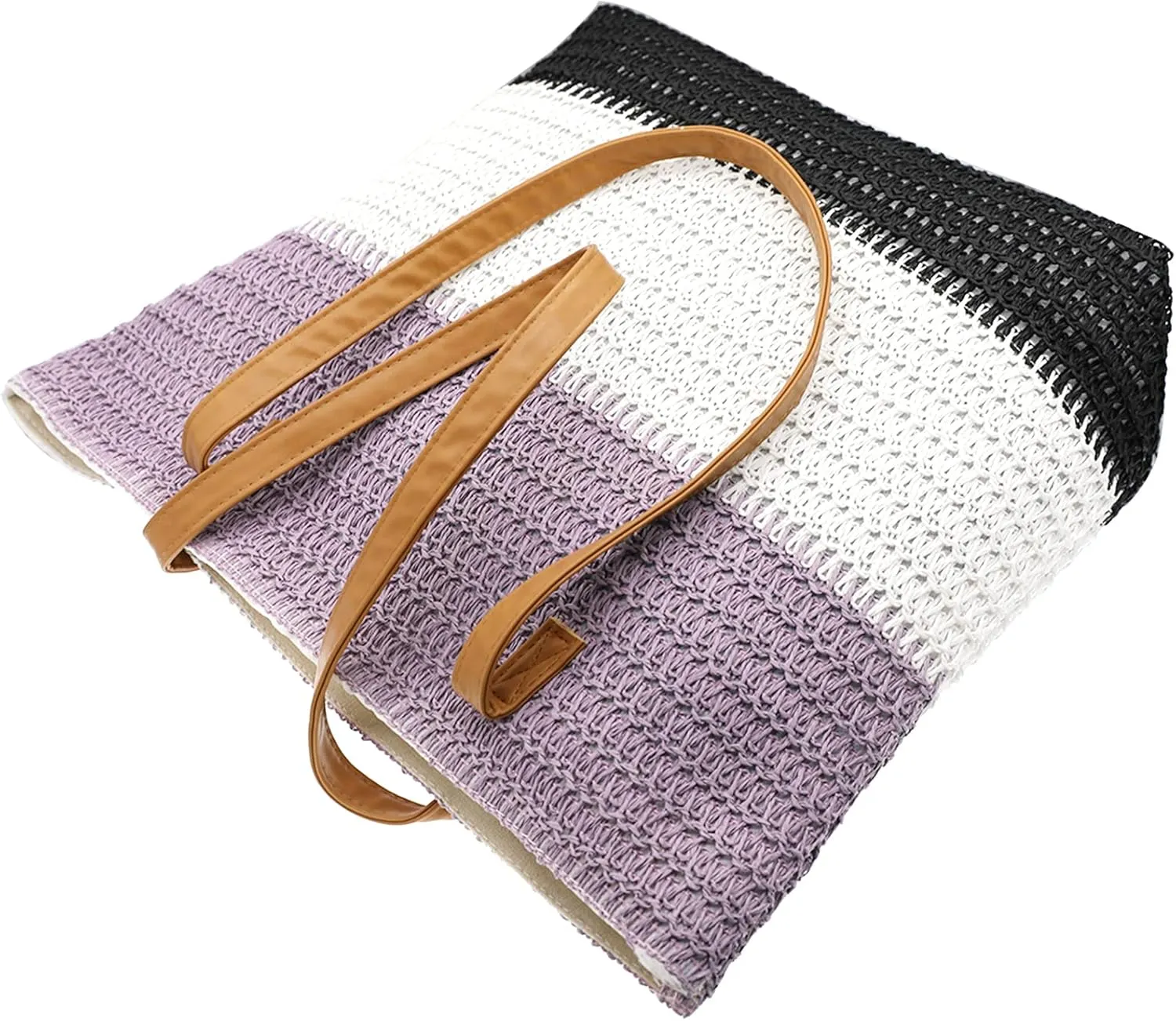 Large Straw Tote Bag for Women Rattan Woven Straw Beach Bag Purse Colored Stripe Shoulder Bags Handbag Summer