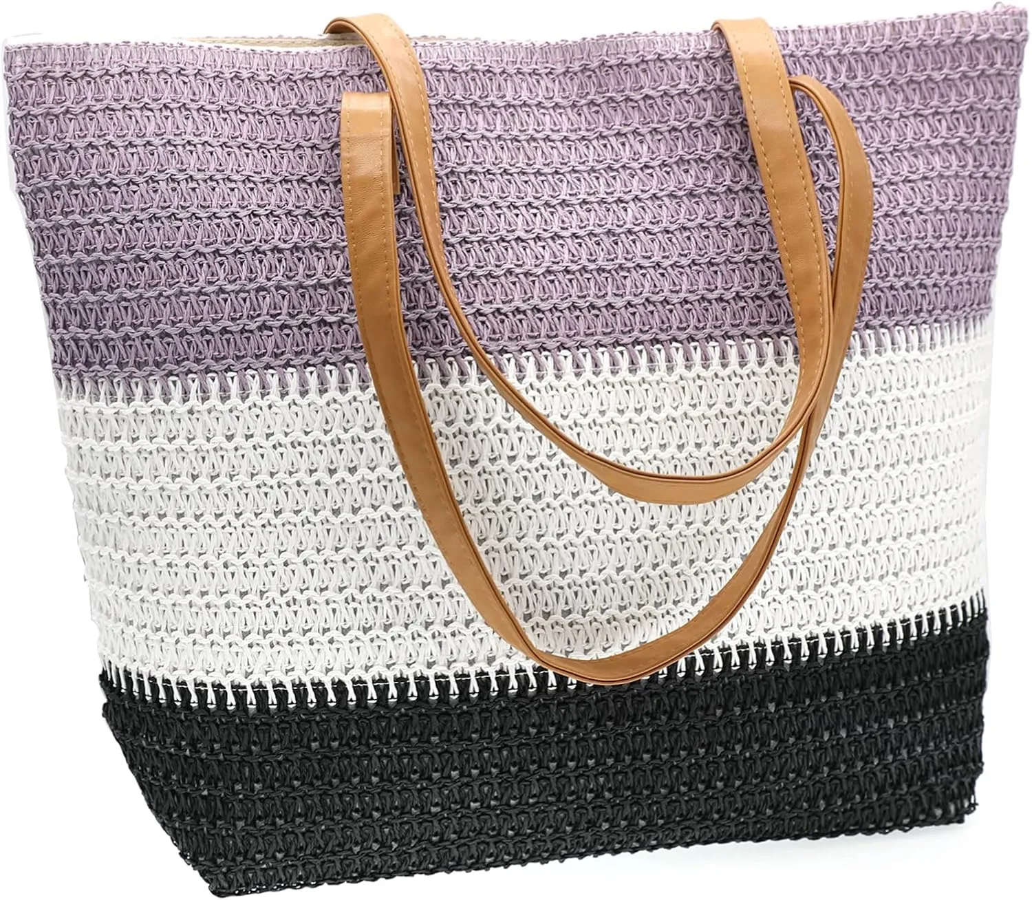 Large Straw Tote Bag for Women Rattan Woven Straw Beach Bag Purse Colored Stripe Shoulder Bags Handbag Summer