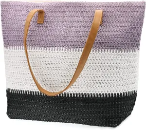 Large Straw Tote Bag for Women Rattan Woven Straw Beach Bag Purse Colored Stripe Shoulder Bags Handbag Summer