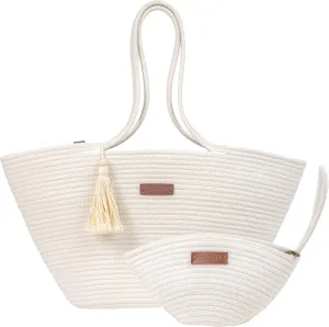 Large Woven Tote & Small Handbag Set for Women, Cotton Rope Shoulder Bag for Beach Pool Travel Weekends, Purse for Essentials