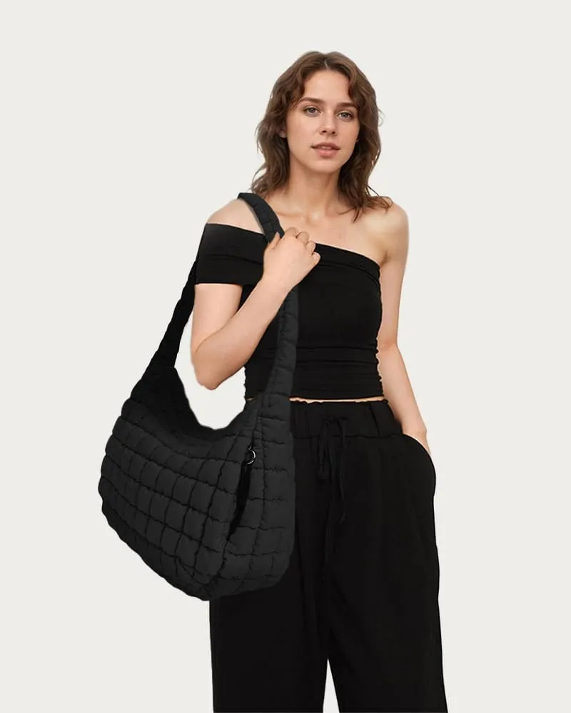 LaurelTree Quilted Puffer Crossbody Bag Lightweight Nylon Puffer Tote Bags Puffy Shoulder Bag Carryall Hobo Bags for Women