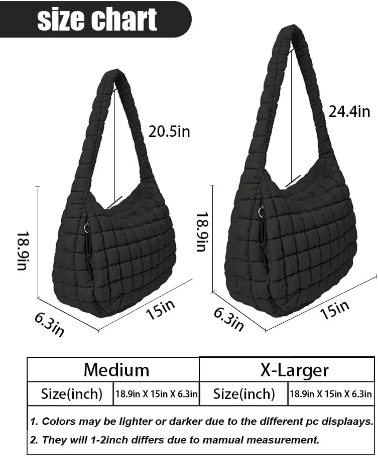 LaurelTree Quilted Puffer Crossbody Bag Lightweight Nylon Puffer Tote Bags Puffy Shoulder Bag Carryall Hobo Bags for Women