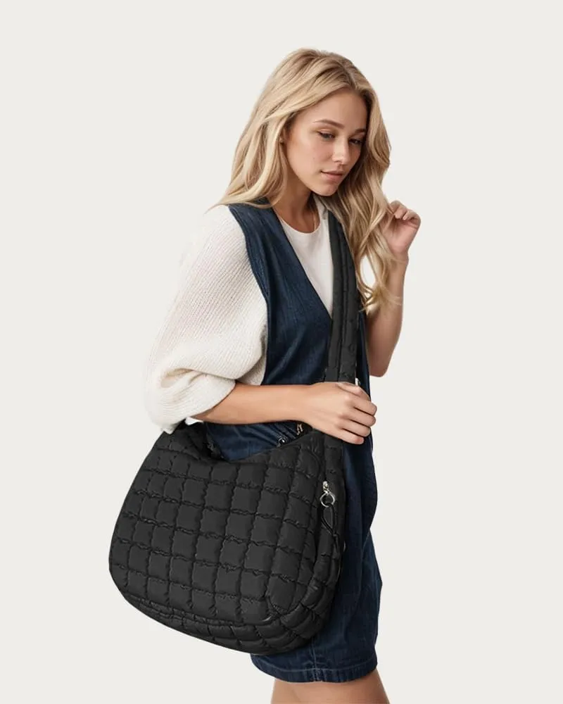LaurelTree Quilted Puffer Crossbody Bag Lightweight Nylon Puffer Tote Bags Puffy Shoulder Bag Carryall Hobo Bags for Women