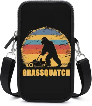Lawn-Mowing Grassquatch Bigfoot Cell Phone Purse Small Cross-body Bags Portable Shoulder Bag with Zippered for Women Men