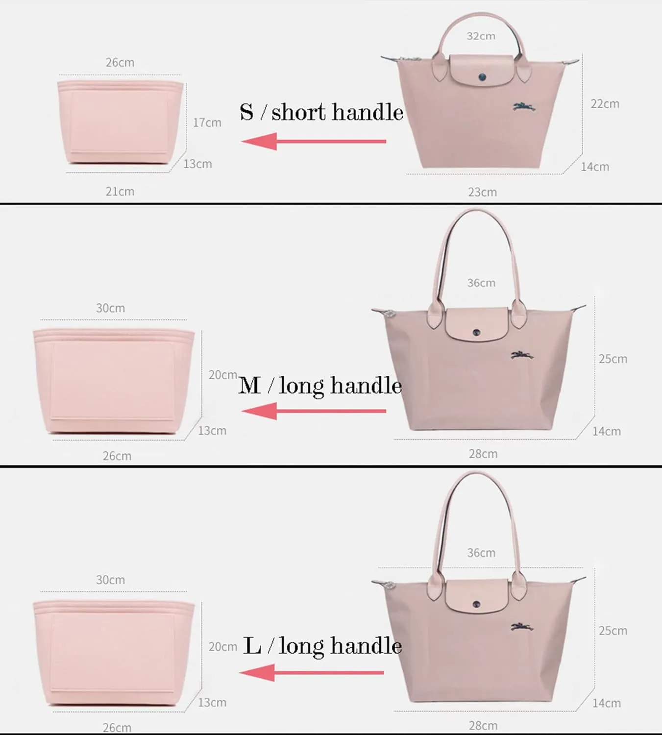 Lckaey Organizer insert-for bag organizer le pliage large bags Felt insert Y012-red-large