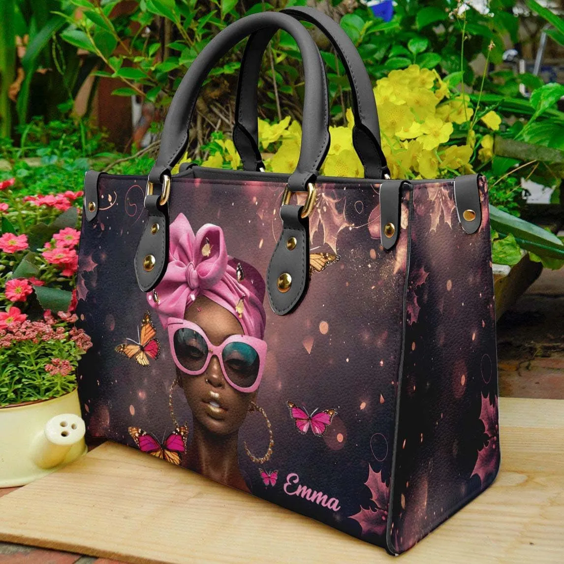 Leather Handbag for Black Women, Custom Name Tote Bag, Mother's Day, Birthday & Christmas Gifts