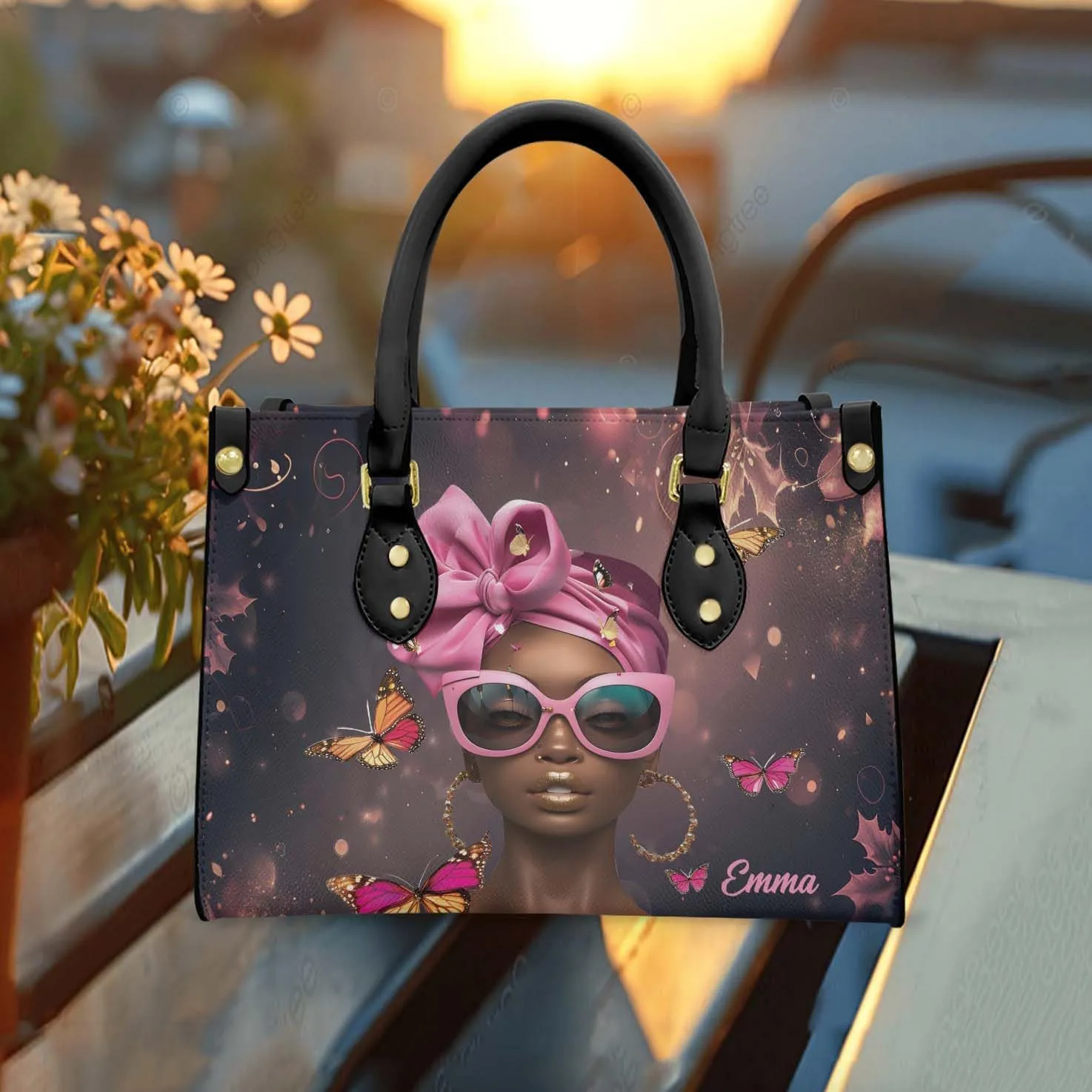 Leather Handbag for Black Women, Custom Name Tote Bag, Mother's Day, Birthday & Christmas Gifts