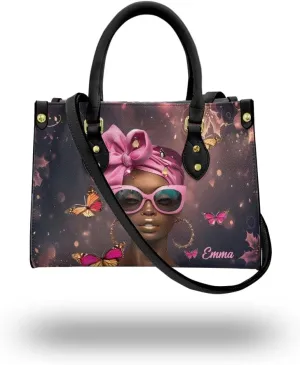 Leather Handbag for Black Women, Custom Name Tote Bag, Mother's Day, Birthday & Christmas Gifts