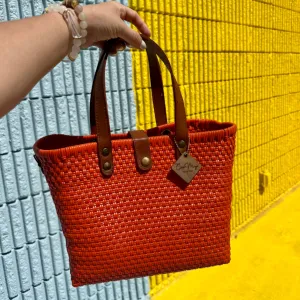Leather Handles Tote - Orange