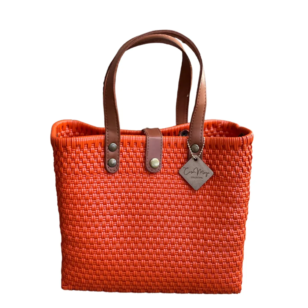 Leather Handles Tote - Orange