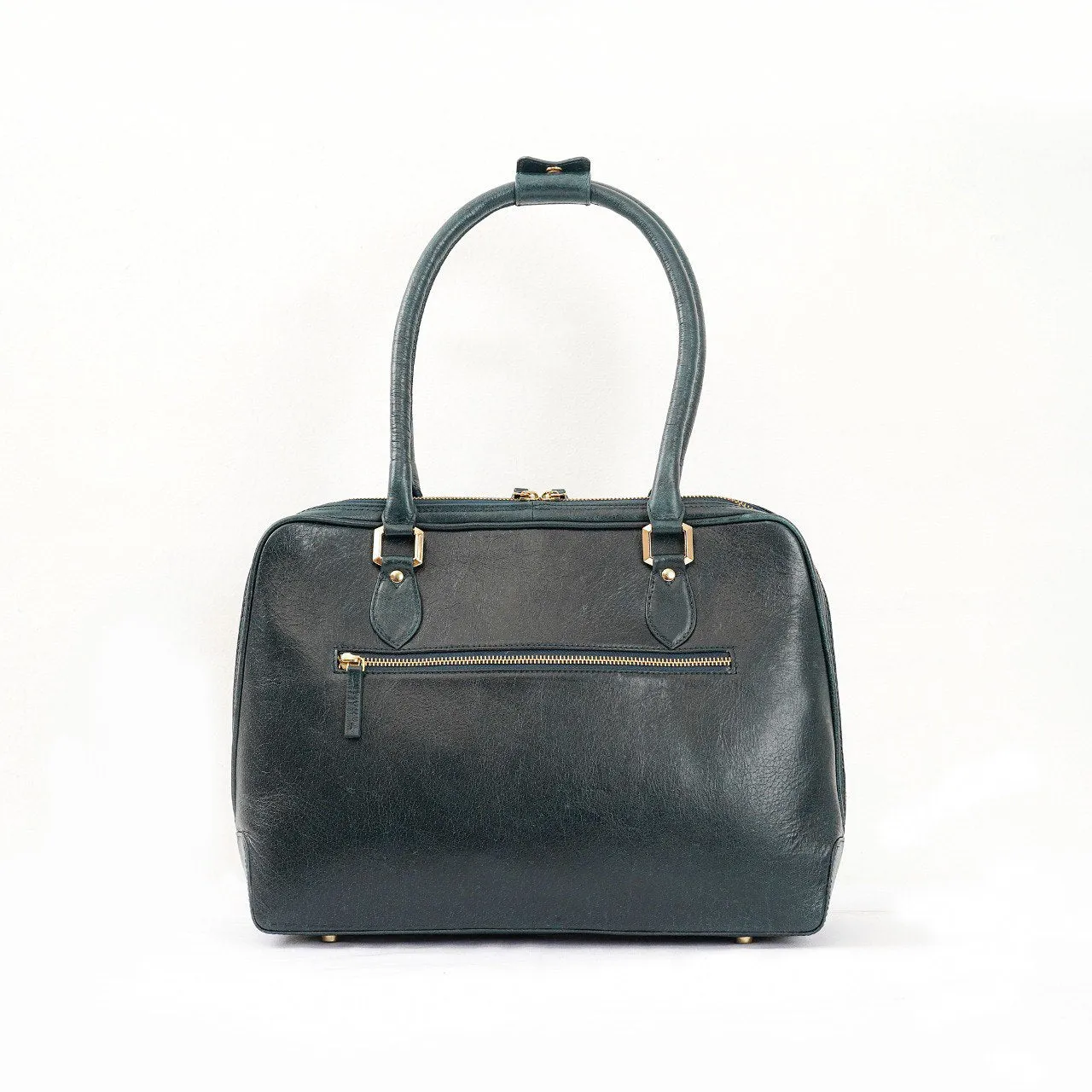 Leather Structured Handbag - Midnight Green