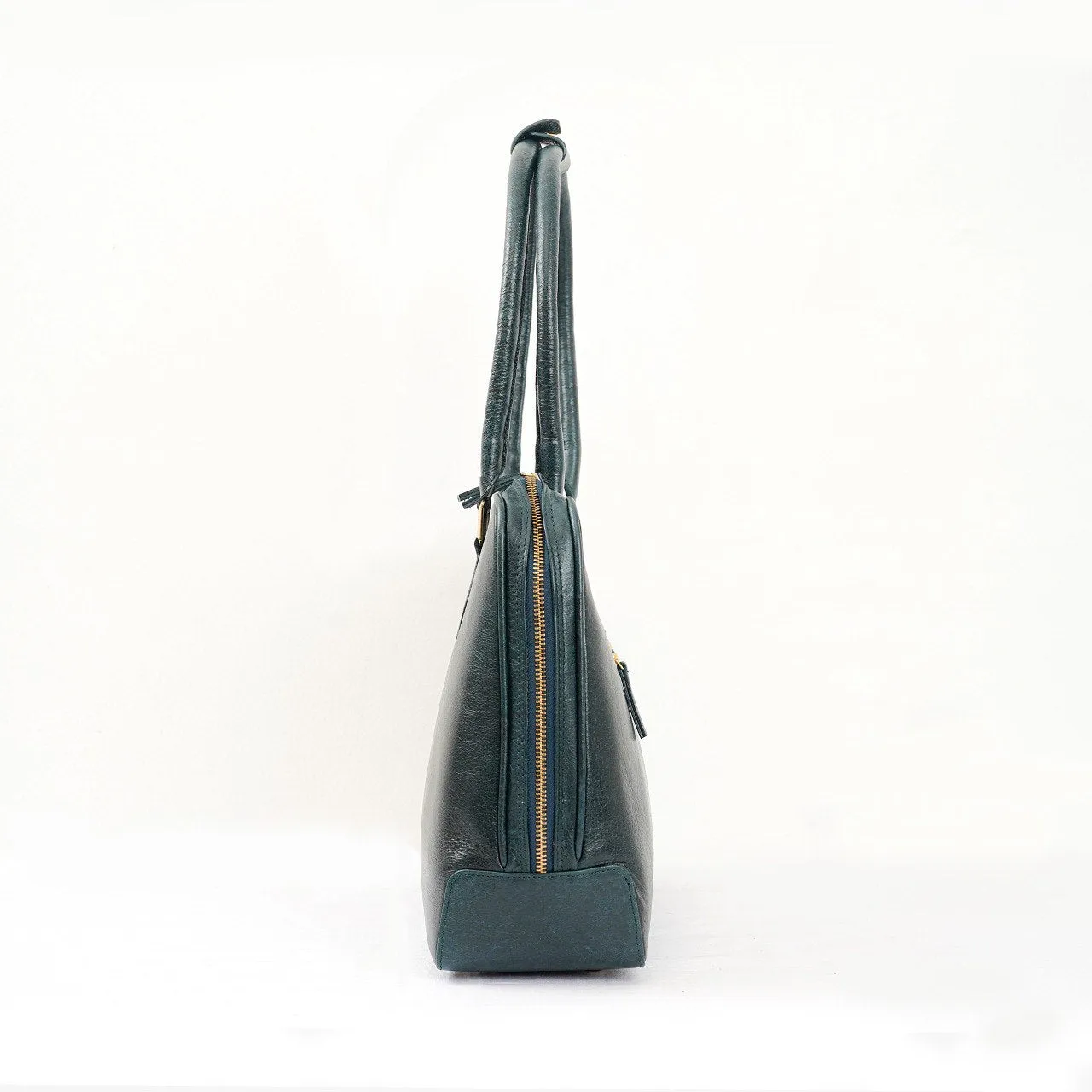 Leather Structured Handbag - Midnight Green