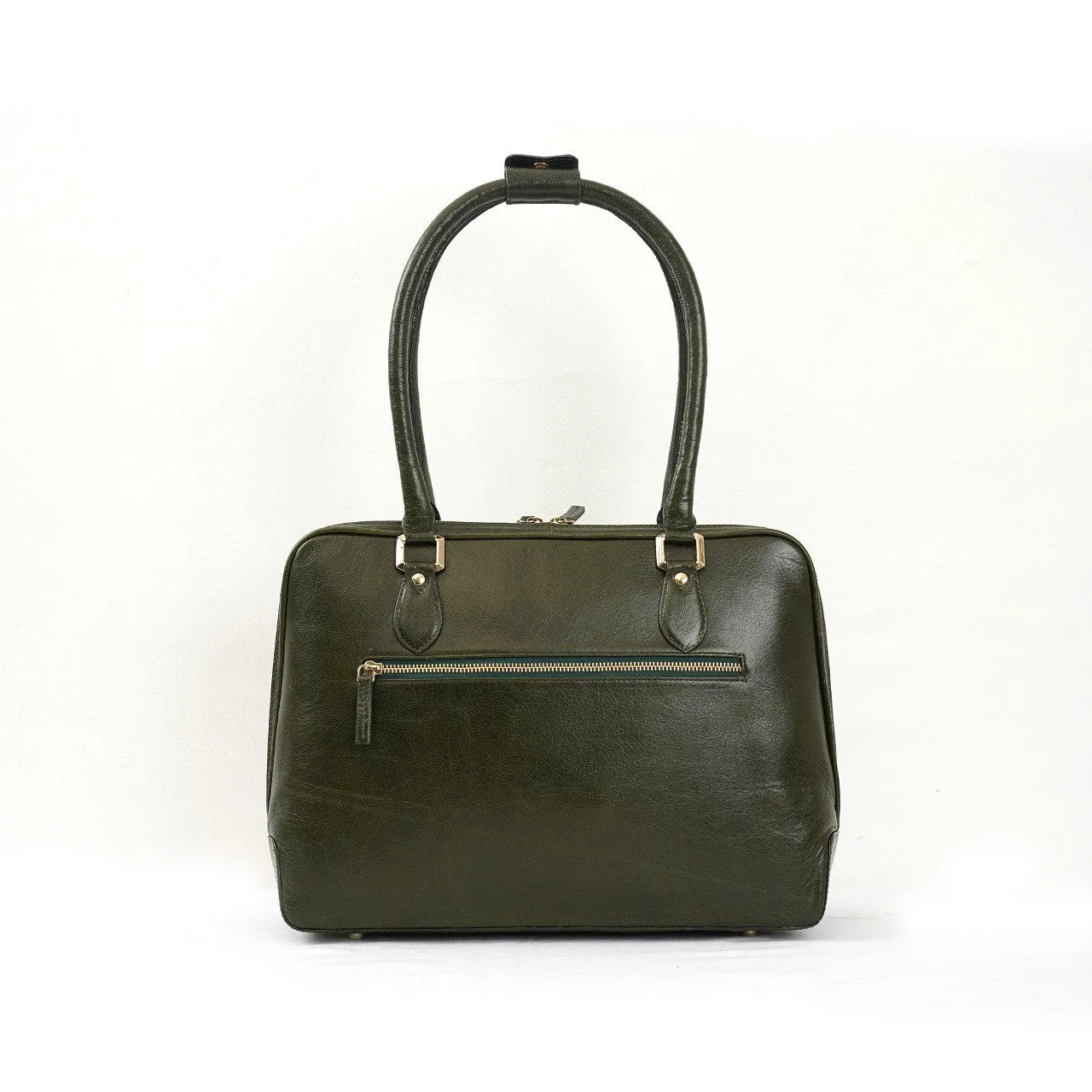 Leather Structured Handbag - Reseda Green